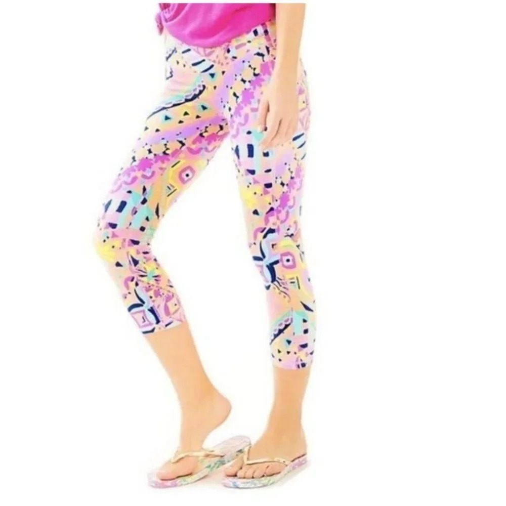 Lilly Pulitzer Luxletic Weekender Plantain Party Cropped Leggings‎ Size XXS
